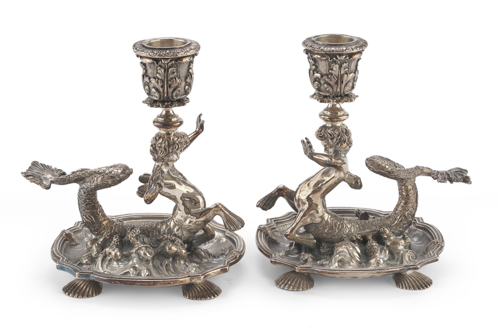 BEAUTIFUL COUPLE OF SILVER CANDLESTICKS MILAN PUNCH 1944/1968