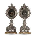 PAIR OF SILVER MONSTRANCES PROBABLY PONTIFICAL STATE 18TH CENTURY