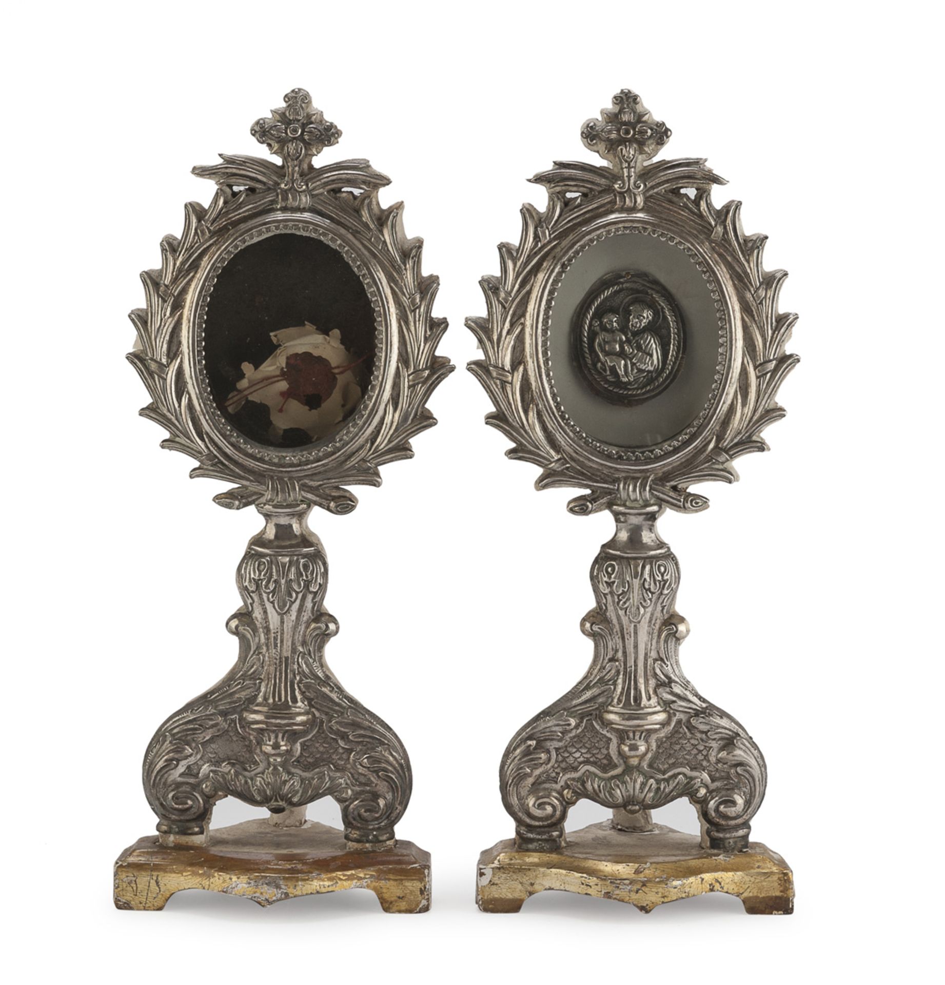 PAIR OF SILVER MONSTRANCES PROBABLY PONTIFICAL STATE 18TH CENTURY