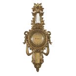 GILTWOOD BAROMETER AND THERMOMETER LATE 19TH CENTURY