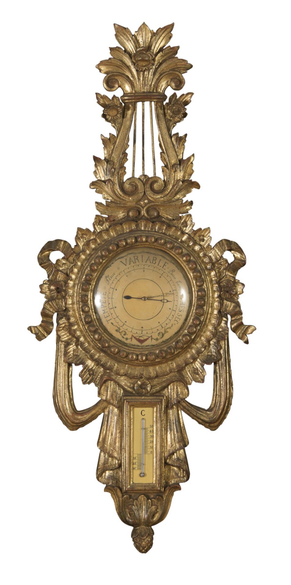 GILTWOOD BAROMETER AND THERMOMETER LATE 19TH CENTURY