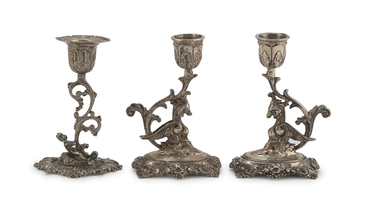 THREE MIGNON CANDLESTICKS IN SILVER ITALY 1944/1968