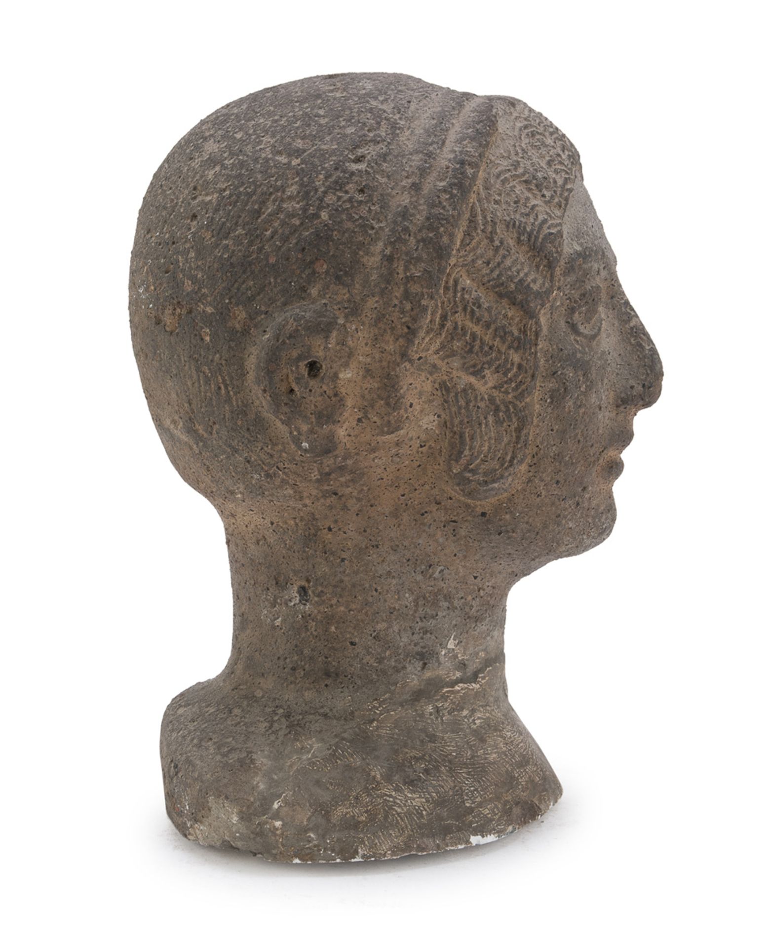 FEMALE HEAD IN COMPOSITE MATERIAL ETRUSCAN STYLE 20TH CENTURY - Image 2 of 2