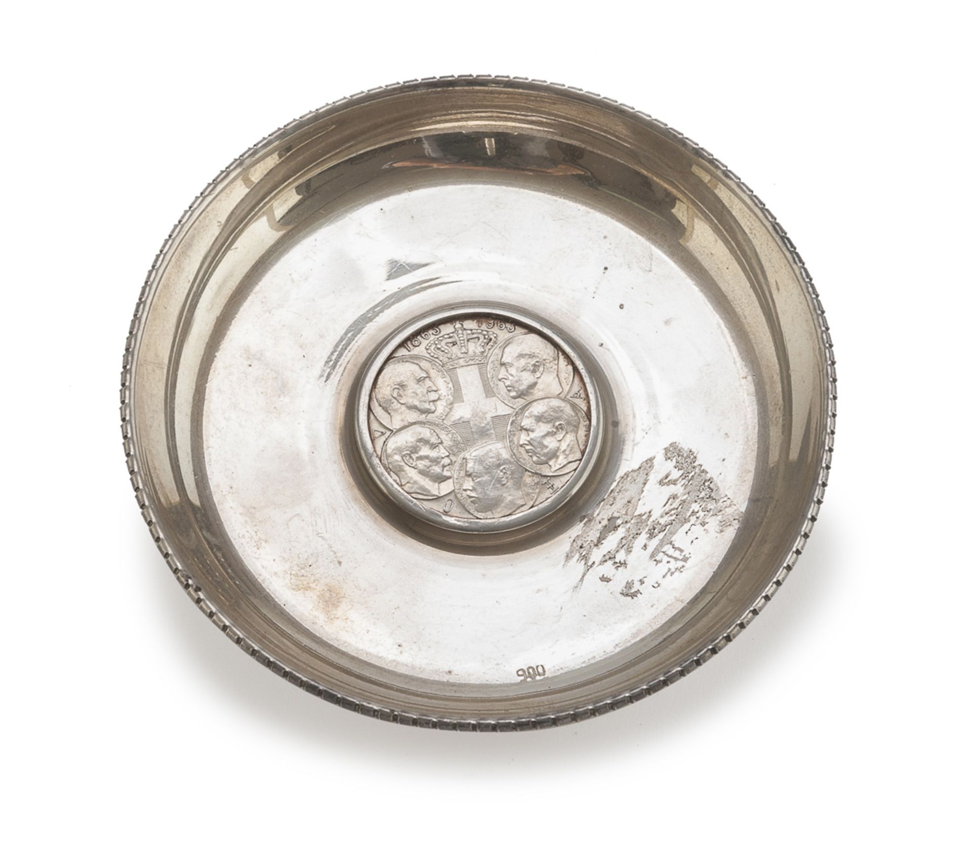 SILVER PLATE WITH GREEK COIN GREECE POST 1963