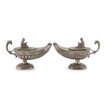 PAIR OF SILVER OIL LAMPS PUNCH ITALY 1944/1968