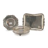 TRAY PLATE AND CENTERPIECE IN SILVER PUNCHES ITALY 1944/1968