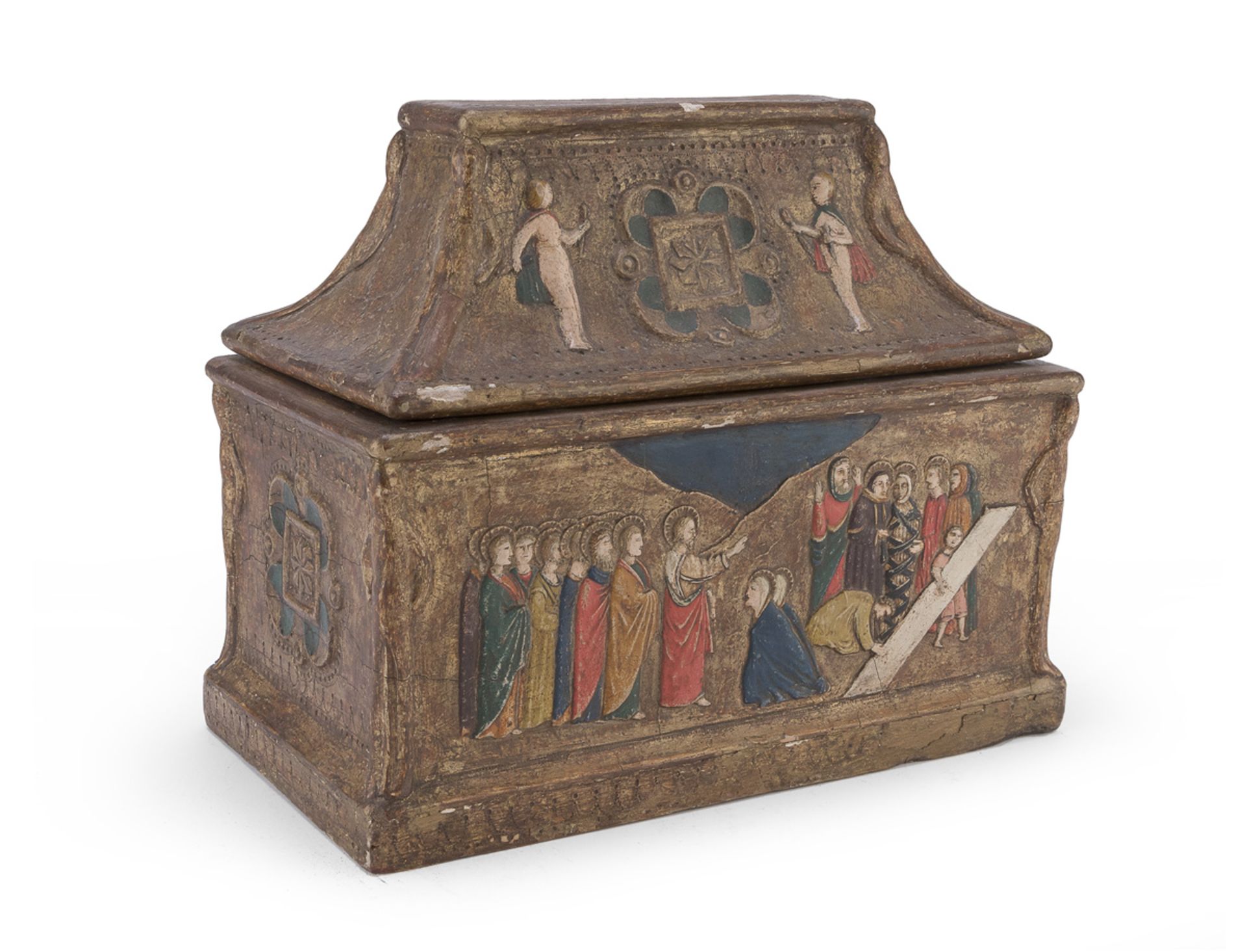 BOX IN PAINTED WOOD AND PLASTER GOTHIC STYLE 19th CENTURY