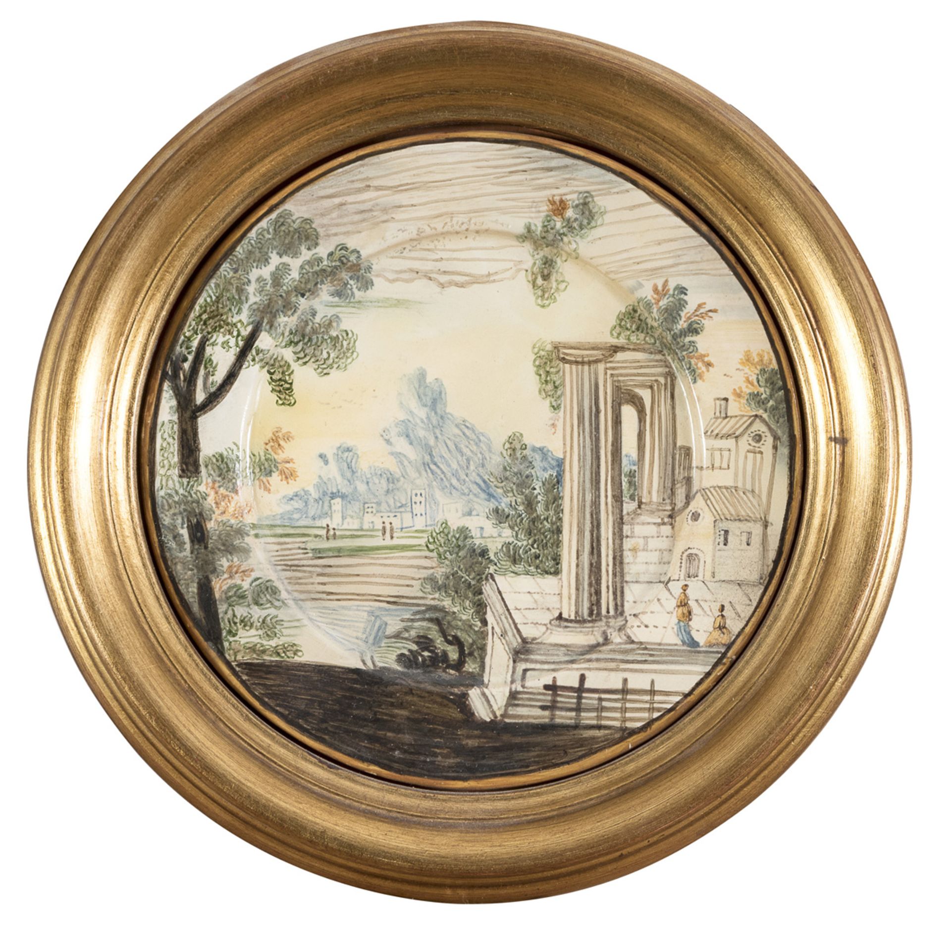 MAIOLICA PLATE LATE 18TH CENTURY ROMAN CASTLES