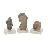 THREE SOUTH AMERICAN PUMICE STONE AND EARTHENWARE SCULPTURES. 20TH CENTURY.