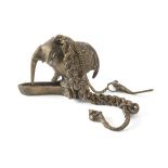 A SMALL INDIAN ELEPHANT SHAPED BRONZE OIL-LAMP, 20TH CENTURY.