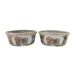 A PAIR OF JAPANESE POLYCHROME ENAMELED PORCELAIN PLANTERS 20TH CENTURY.