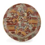 A BIG JAPANESE POLYCHROME AND GOLD ENAMELED CERAMIC DISH EARLY 20TH CENTURY.