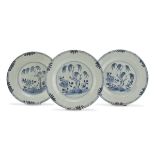 THREE CHINESE WHITE AND BLUE PORCELAIN DISHES LATE 18TH EARLY 19TH CENTURY.