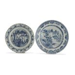 A CHINESE WHITE AND BLUE PORCELAIN DISHES 18TH CENTURY.