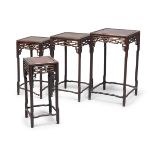 FOUR CHINESE TEAK NESTING TABLES 20TH CENTURY