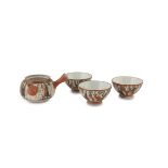 A JAPANESE DECORATED PORCELAIN FOUR PIECES SET. KUTANI MANUFACTURE FIRST HALF 20TH CENTURY.