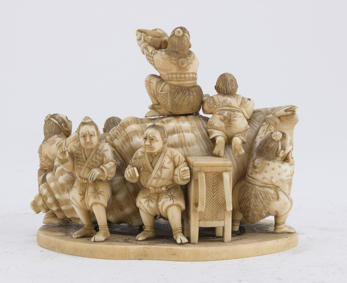 AN ALLEGORICAL JAPANESE IVORY GROUP LATE 19TH CENTURY. - Image 2 of 2