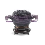 A SMALL CHINESE FLUORITE VASE WITH COVER 20TH CENTURY.