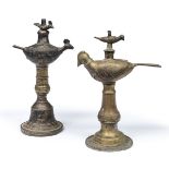 A PAIR OF INDIAN BRONZE OIL LAMPS EARLY 20TH CENTURY.