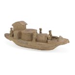 A CHINESE TERRACOTTA SCULPTURE REPRESENTING A SHIP WITH ATTENDENTS. 20TH CENTURY.