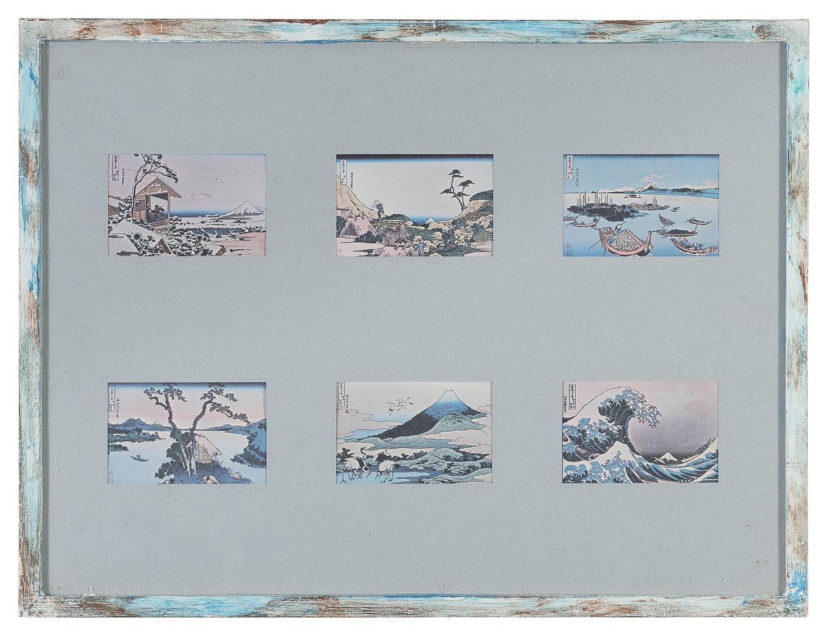 TWENTY-FOUR SMALL JAPANESE PRINTS WITHIN FOUR FRAMES 20TH CENTURY.