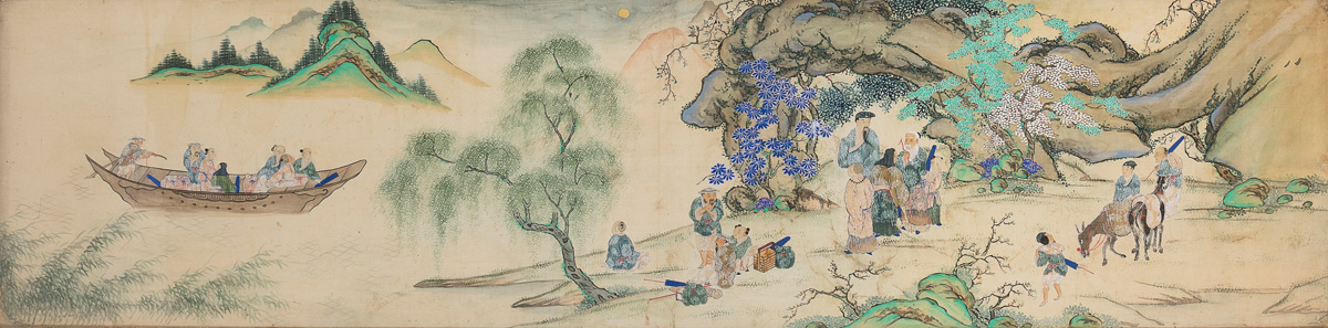 CHINESE SCHOOL 18TH CENTURY. IMMORTAL TAOISTS. MIXED MEDIA ON SILK.