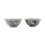 TWO CHINESE WHITE AND BLUE PORCELAIN BOWLS 16TH-17TH CENTURY.