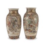 A PARI OF POLYCHROME AND GOLD ENAMELED JAPANESE CERAMIC VASES EARLY 20TH CENTURY.