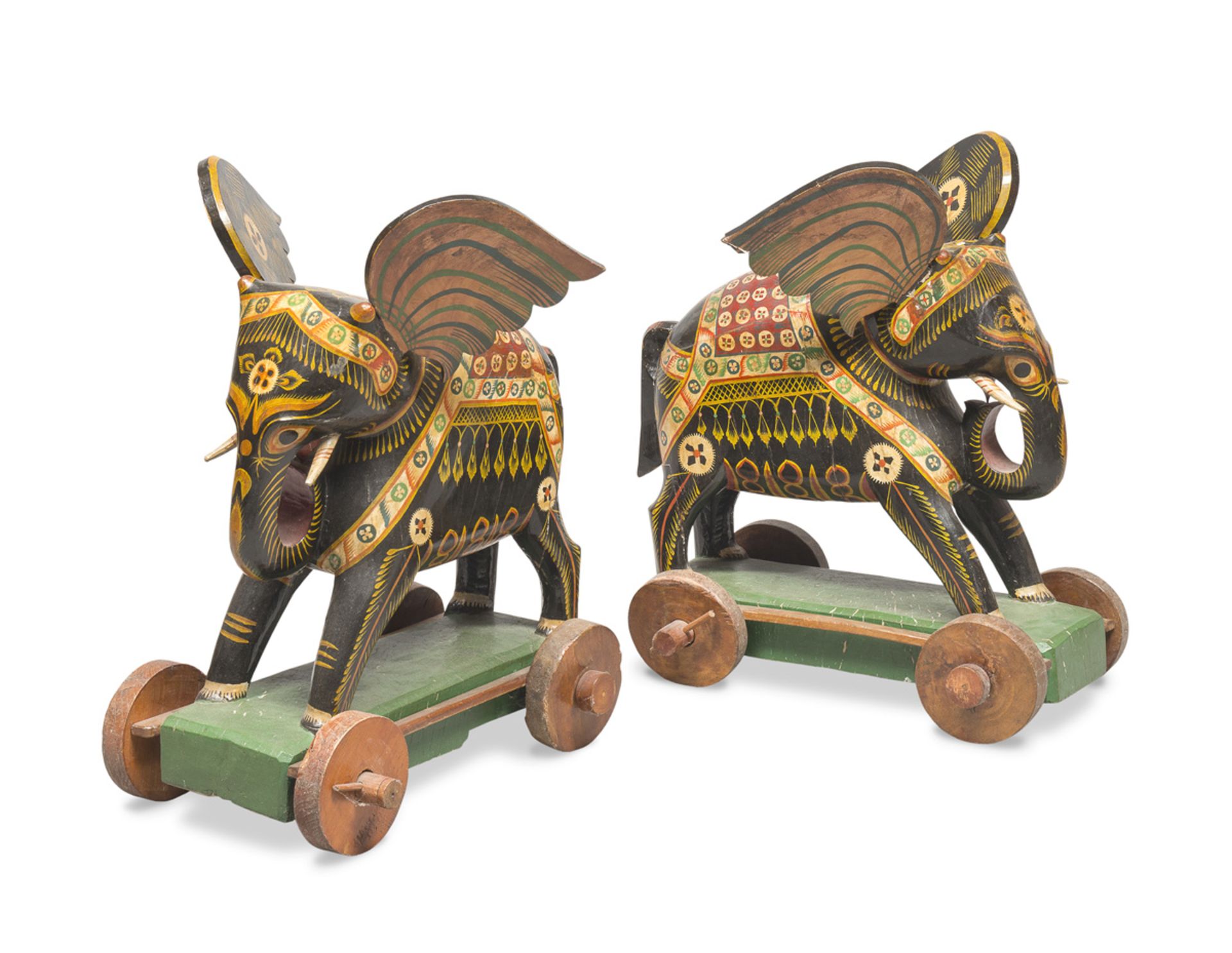 PAIR OF LACQUERED WOOD TOYS THAILAND EARLY 20TH CENTURY