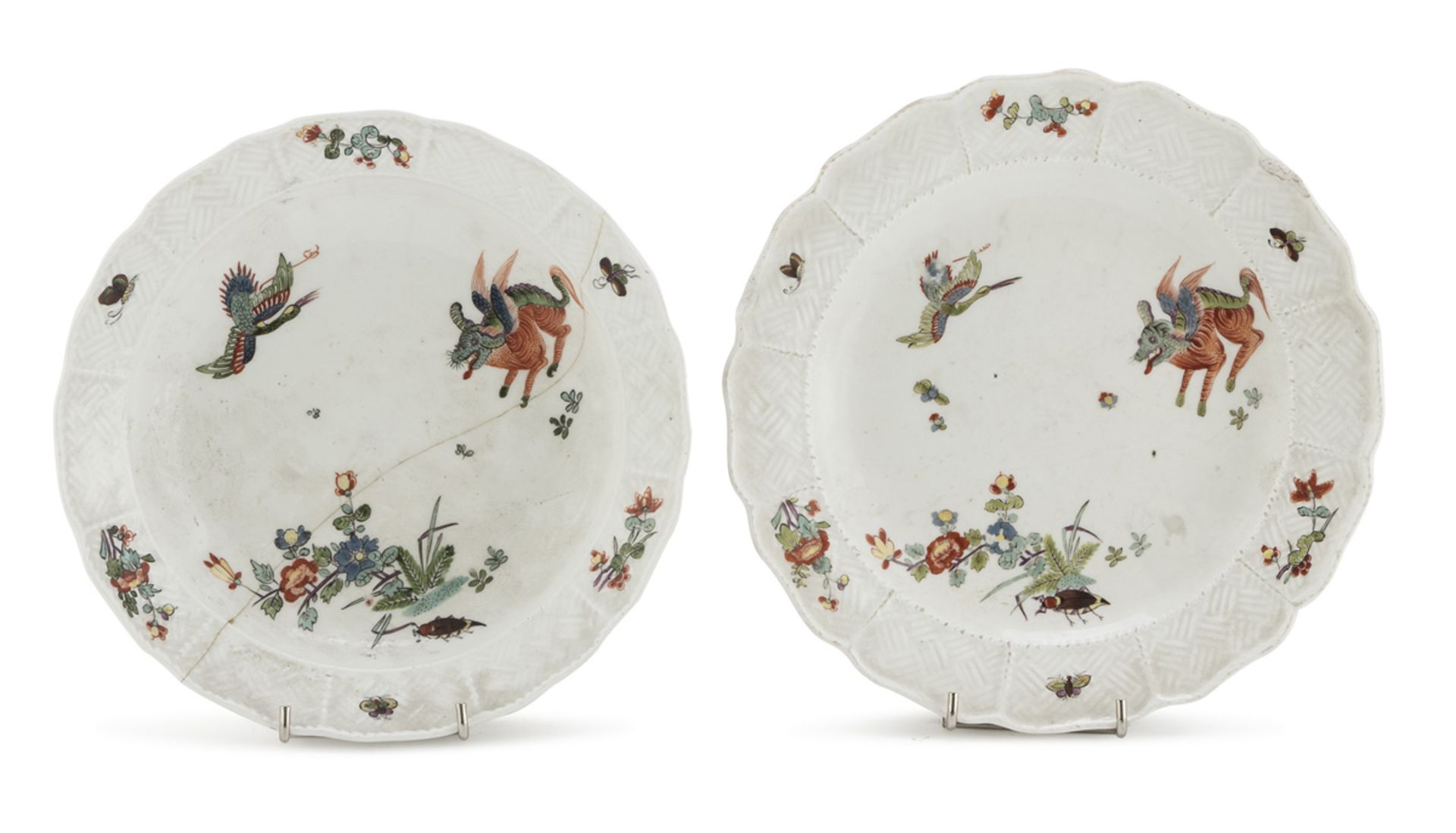 A FLAT AND A DEEP PORCELAIN DISH MEISSEN MID 18th CENTURY