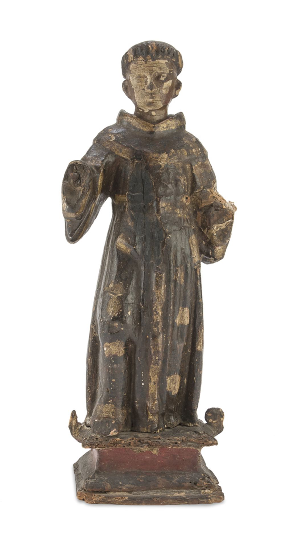 LACQUERED WOOD SCULPTURE OF ST FRANCIS CENTRAL ITALY 17TH CENTURY