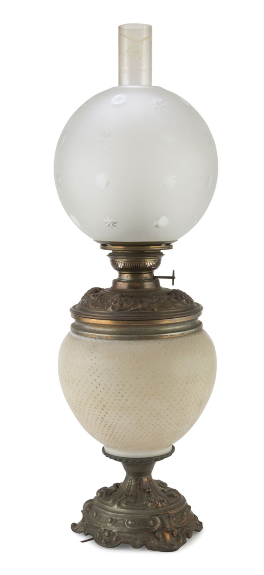 OPALINE AND METAL LAMP EARLY 20TH CENTURY