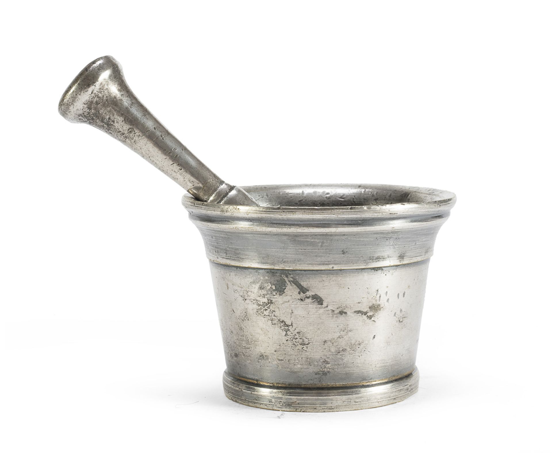 SILVER BRONZE MORTAR WITH PESTLE LATE 18th CENTURY