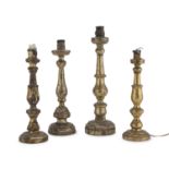 FOUR CANDLESTICKS IN GILTWOOD 18th CENTURY