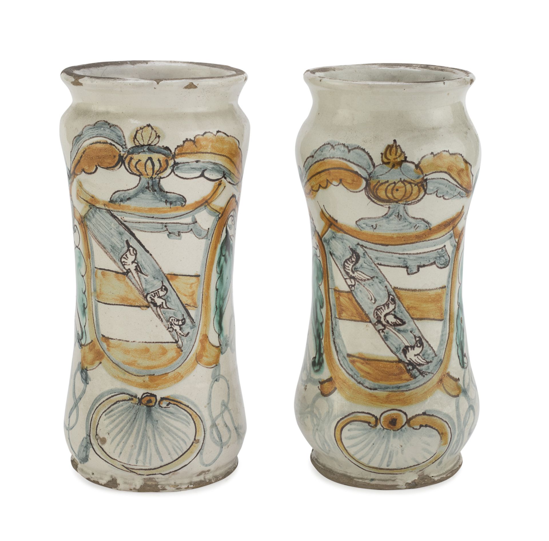 PAIR OF ALBARELLOS IN MAJOLICA CAMPANIAN WORKSHOP 18TH CENTURY