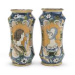 PAIR OF MAJOLICA ALBARELLOS PROBABLY CALTAGIRONE 18TH CENTURY