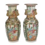 PAIR OF PORCELAIN VASES WITH POLYCHROME AND GOLD ENAMELS CHINA LATE 19th EARLY 20th CENTURY