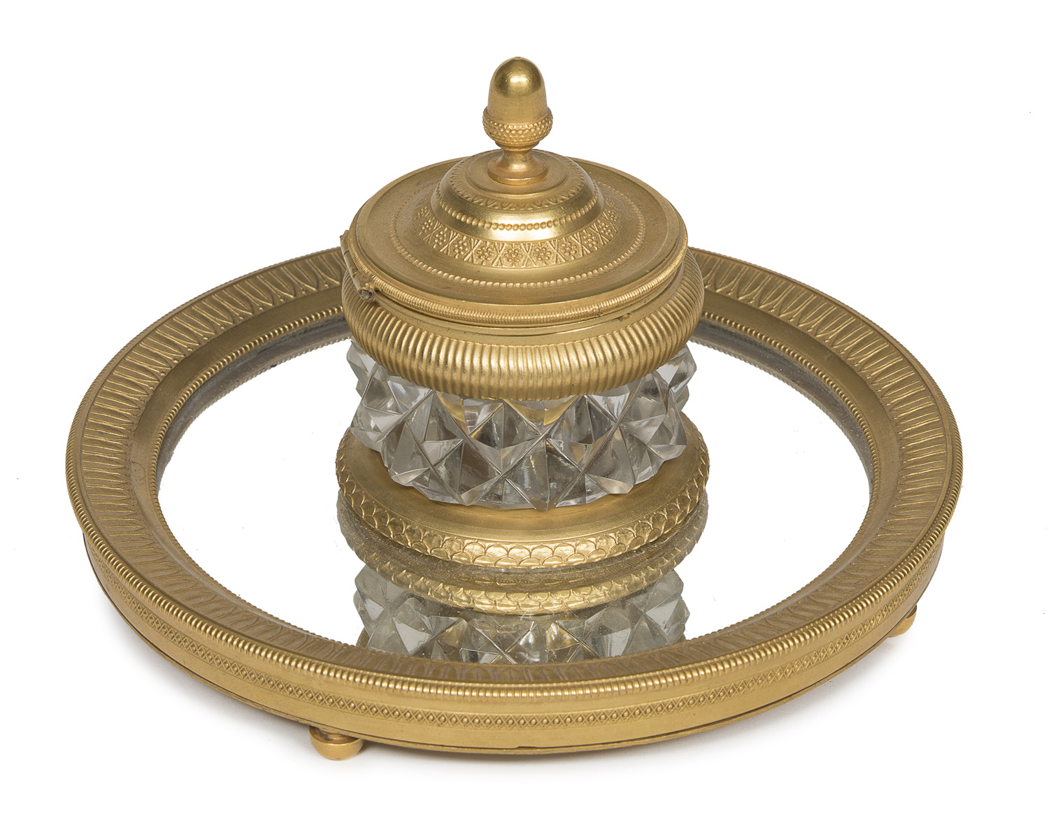 INKWELL IN GILDED BRONZE AND CRYSTAL EMPIRE PERIOD