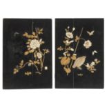 PAIR OF BLACK LACQUER WOOD PANELS JAPAN ONE LATE 19th EARLY 20th CENTURY