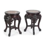 PAIR OF WOOD AND MARBLE BASES CHINA 20th CENTURY