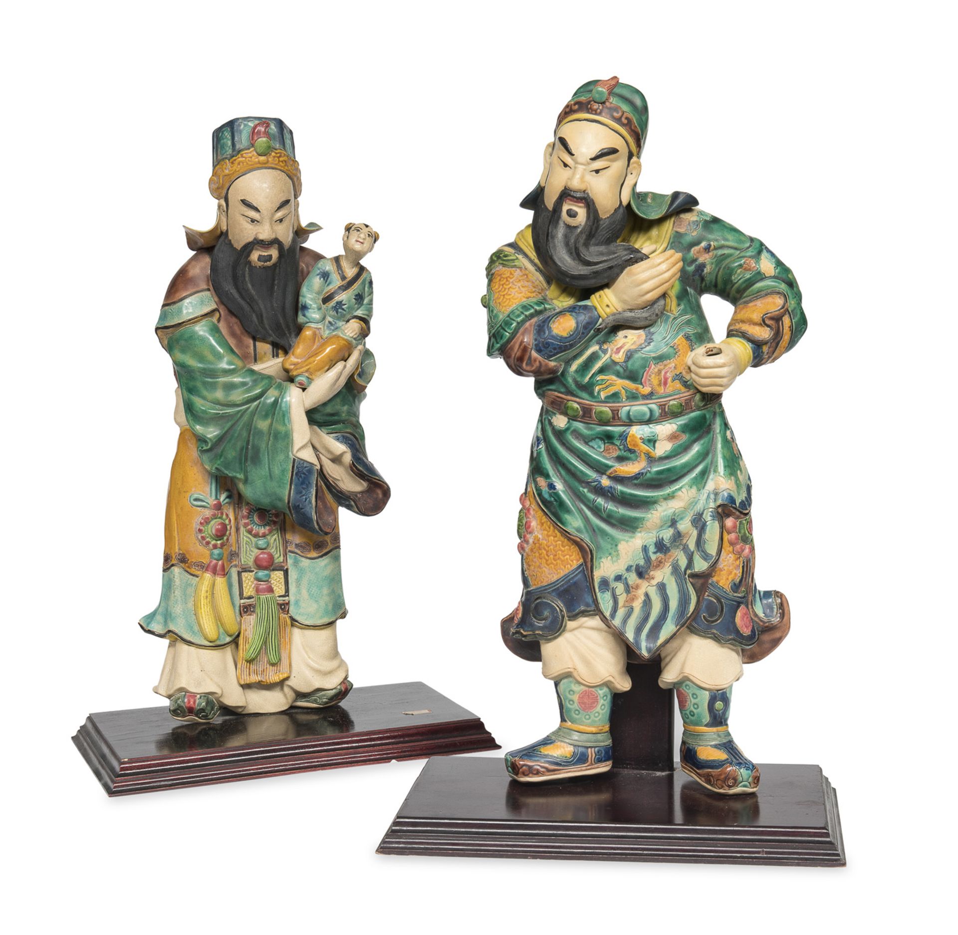 PAIR OF CERAMIC SCULPTURES WITH POLYCHROME ENAMELS CHINA 20th CENTURY