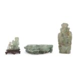 LOT OF A TRAY A VASE AND A SCULPTURE IN FLUORITE CHINA 20th CENTURY