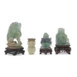 THREE VASES AND A SCULPTURE IN FLUORITE AND SERPENTINE CHINA 20th CENTURY