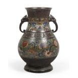 VASE IN BRONZE AND CLOISONNÉ ENAMELS CHINA EARLY 20TH CENTURY