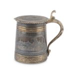 SMALL TANKARD IN NIELLED SILVER PUNCH MOSCOW 19TH CENTURY