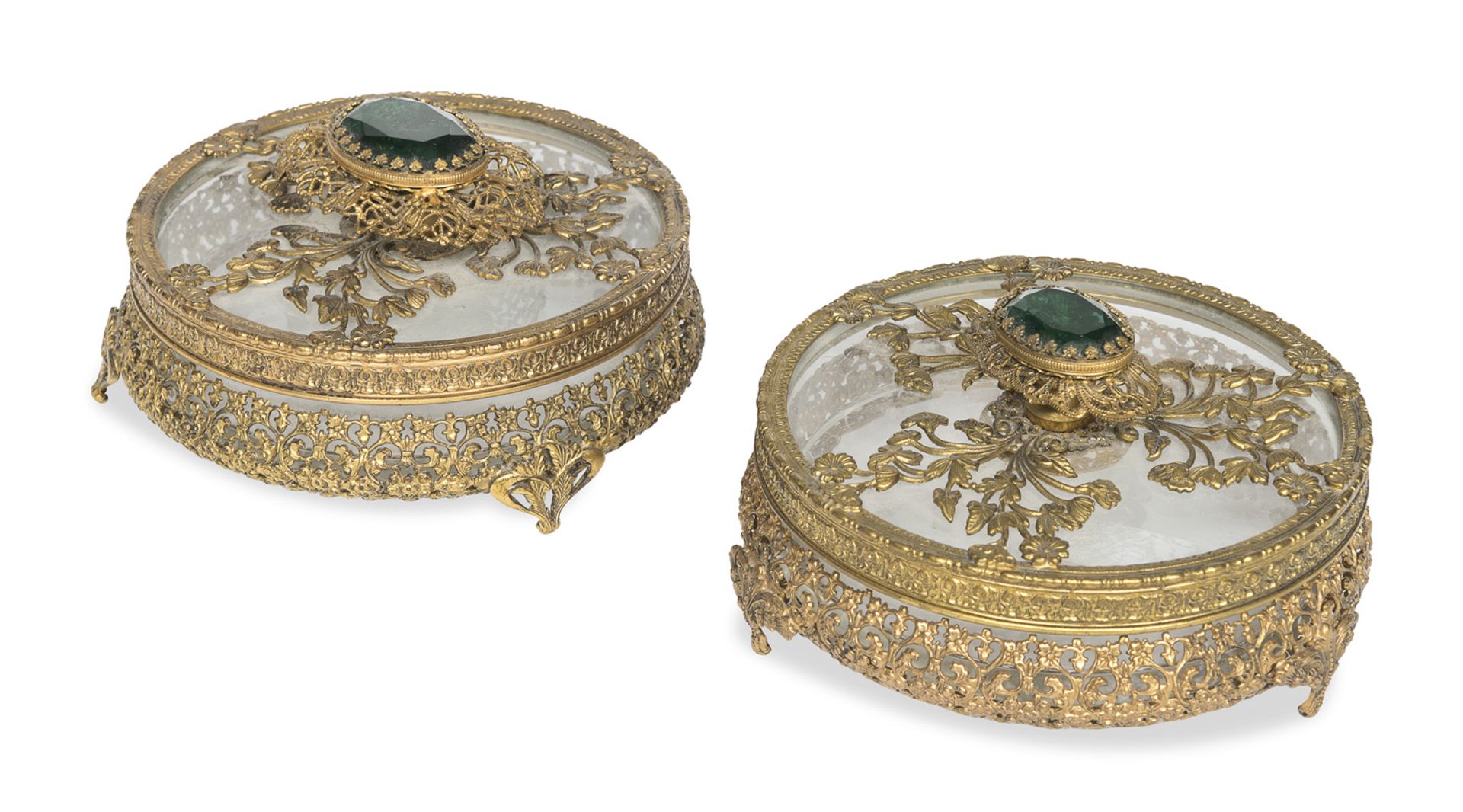 PAIR OF GLASS AND FILIGREE BOXES 20th CENTURY