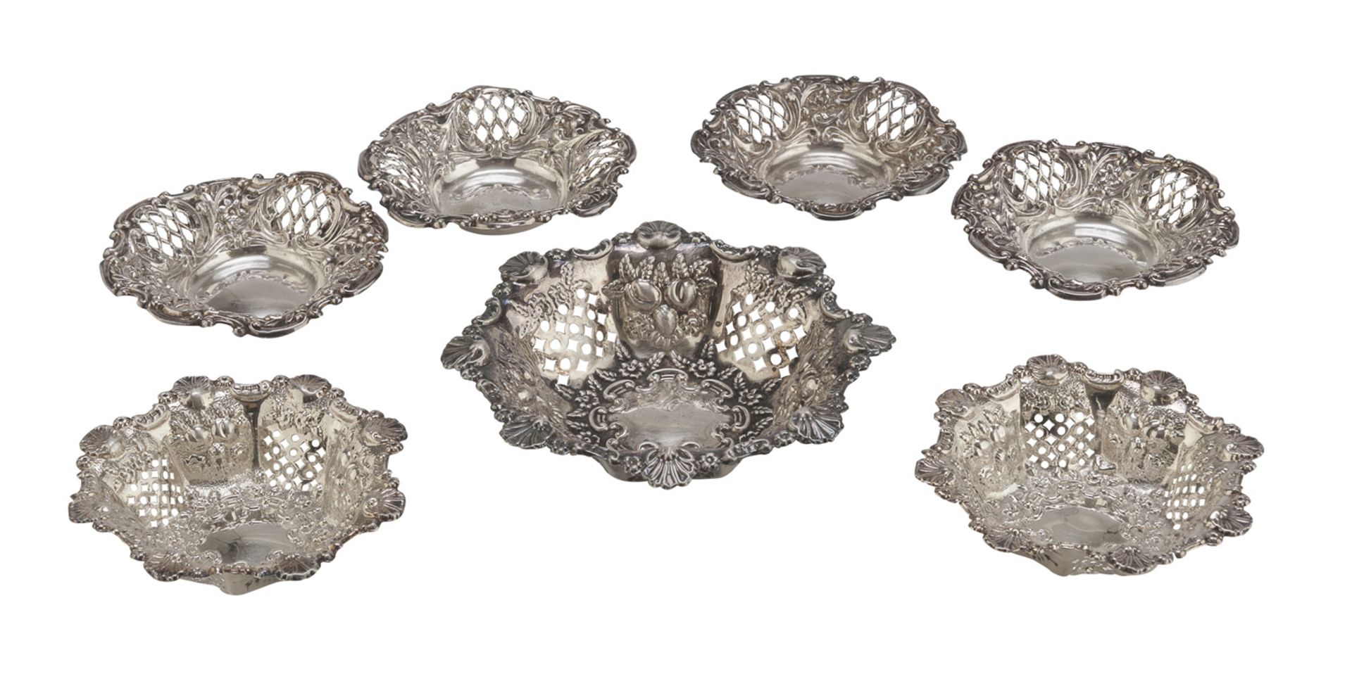 SEVEN SILVER TRAYS PROBABLY ITALY EARLY 20TH CENTURY