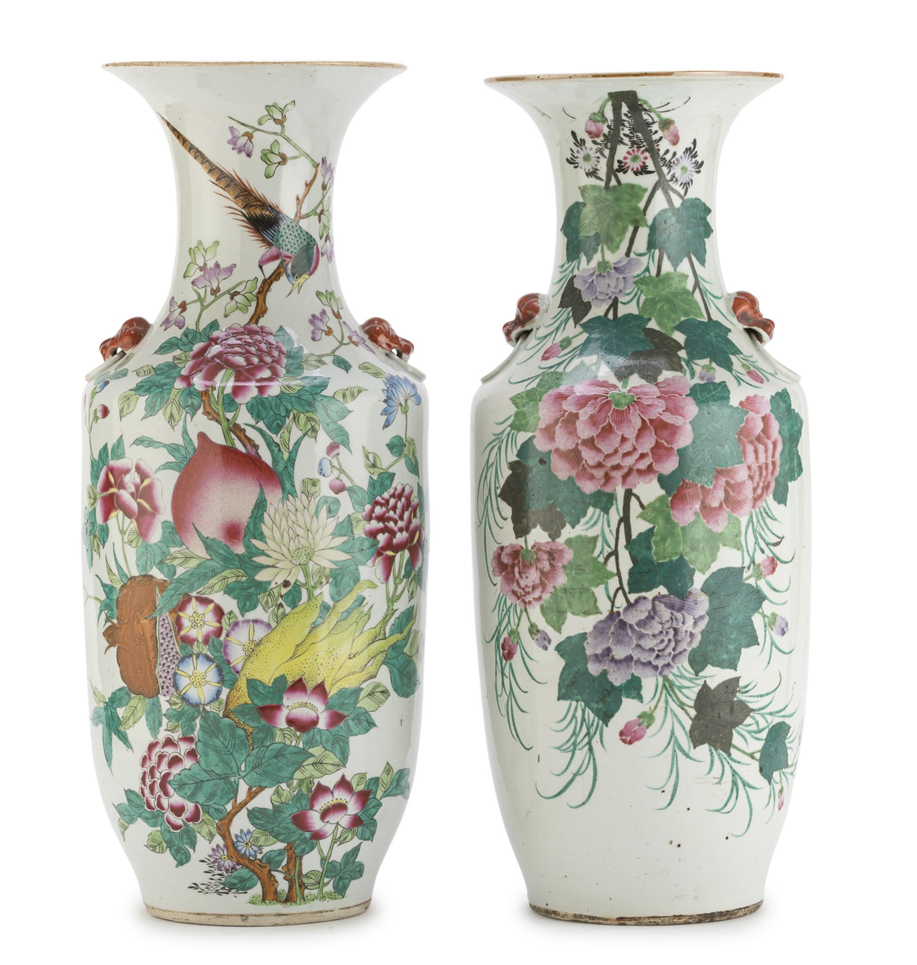 PAIR OF LARGE PORCELAIN VASES WITH POLYCHROME ENAMELS CHINA 20th CENTURY