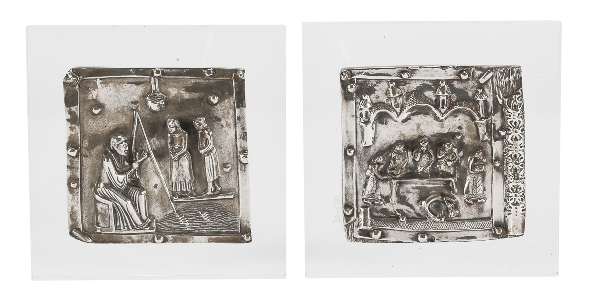 TWO SILVER BAS-RELIEFS 20TH CENTURY