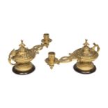 PAIR OF MODELS OF OIL LAMPS IN GOLDEN BRONZE 20th CENTURY